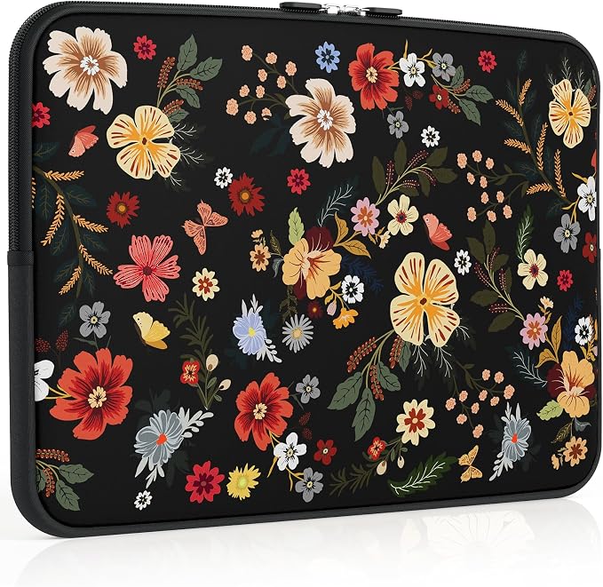 iCasso Laptop Sleeve 13 inch for MacBook Air 13-13.6 inch, Stylish Laptop case for MacBook Pro 13 inch, Slim Protective Travel Carrying Case for MacBook Pro 14 inch, Chromebook, HP, Dell, Black Floral