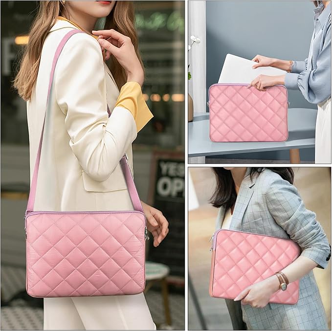 Puffy Quilted Laptop Sleeve with a Removable Shoulder Strap Compatible with MacBook Air 15 inch M2 A2941 2023/Pro 15 A1990 A1707, 15 Surface Laptop 5/4/3, Compatible with Dell XPS 15