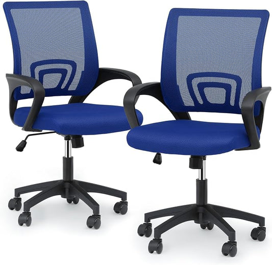 Magshion Ergonomic Office Chair Pack of 2, Mid-Back Mesh Desk Chair, Adjustable Swivel Computer Chair with Lumbar Support & Breathable Backrest for Gaming, Work, Study, 300 Lbs Capacity, Navy Blue