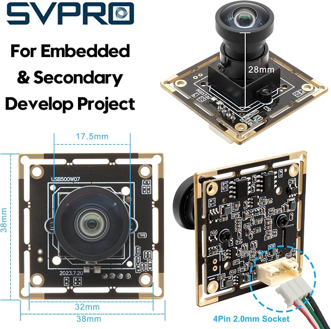 SVPRO 5MP 30FPS USB Camera Module with M12 Lens 120 Degree Wide Angle Webcam Board IMX335 Low Light Computer Vision Industrial Camera for PC,Raspberry Pi, Jeston Nano