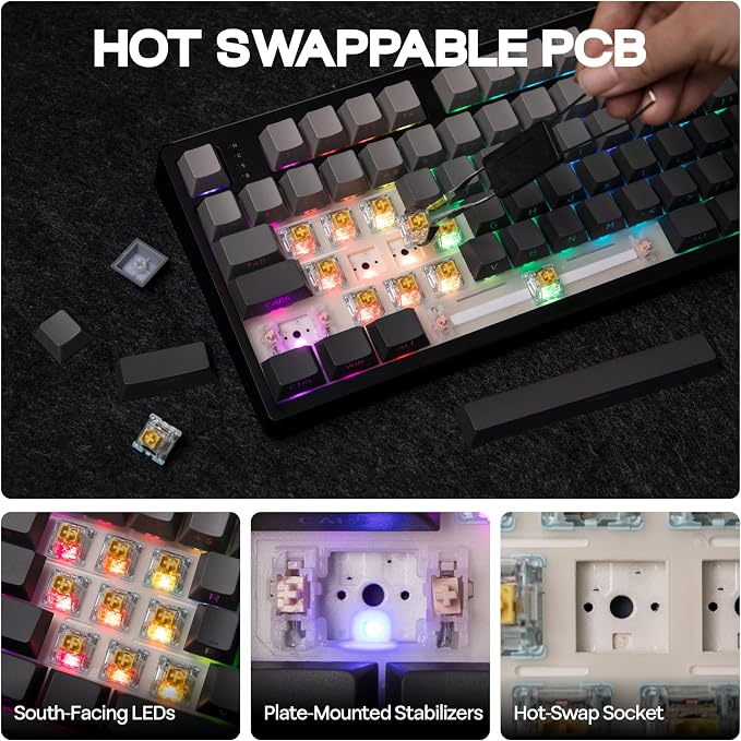 MechLands EPOMAKER TH108 Full Size Mechanical Keyboard, Wireless Gaming Keyboard, 8000mAh Battery, Creamy Gasket, 108 Keys, Hot Swap, Custom Driver, RGB Backlights (Black, Sea Salt Silent Switch)