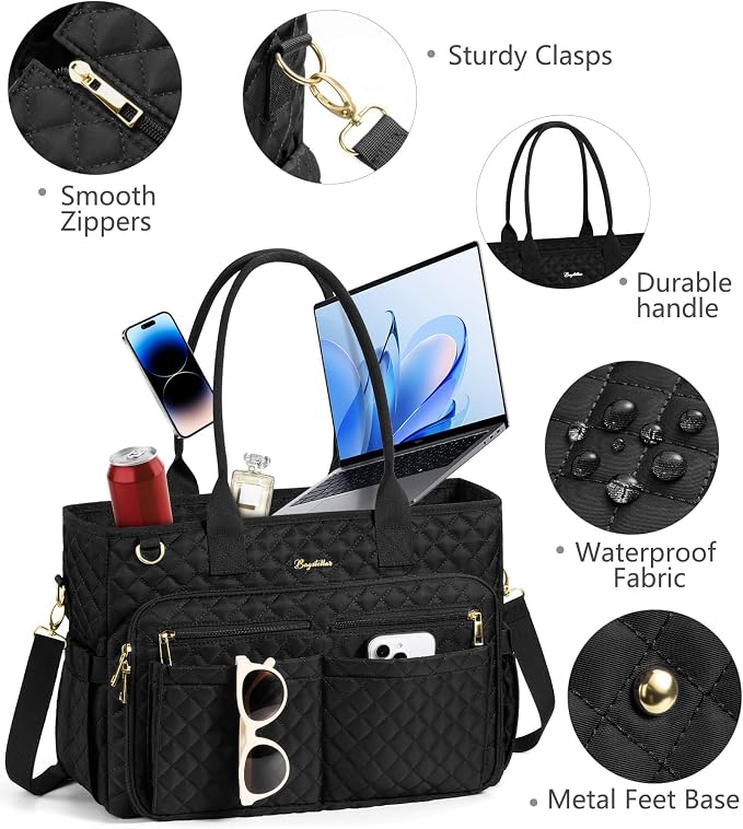 Bagstellar Teacher Bags for Women, 15.6 inch Laptop Work Tote Bag Quilted Nurse Bible Computer Shoulder Bag for School Travel | Dream Tote Work Bag