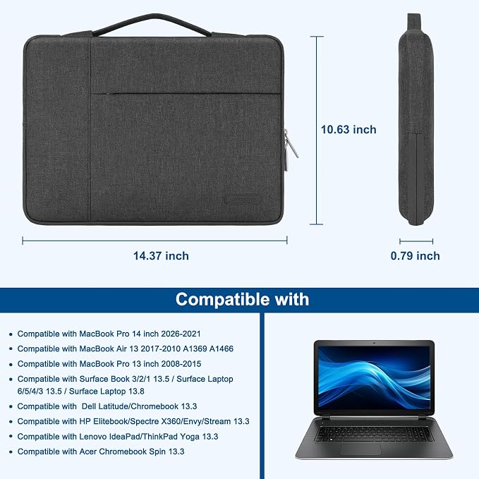 MOSISO Laptop Case 13.3 inch, 13-13.3 inch Laptop Sleeve with Handle Compatible with MacBook Air/Pro 13/Pro 14 M5 M4 M3 M2 M1,HP Dell ASUS Lenovo, Polyester Multifunctional Computer Bag, Charcoal Gray