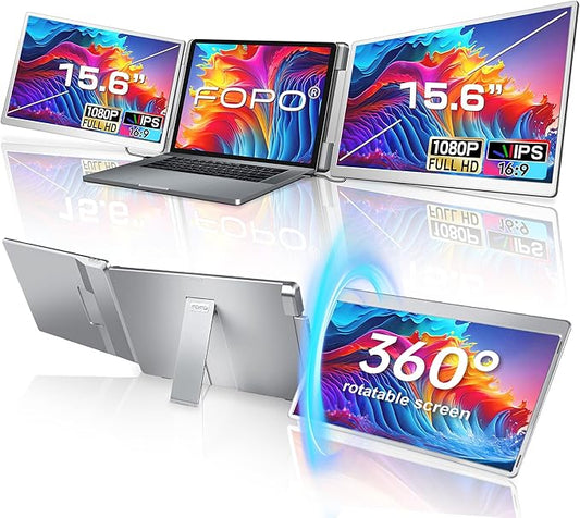 15.6 Triple Laptop Screen Extender, Left Screen 360° Rotation Laptop Monitor Extender, Plug and Play Triplp Monitor for 13-17" Laptops with USB-C/HDMI, for Windows/Mac(M1/M2/M3) Pro/Max - S10