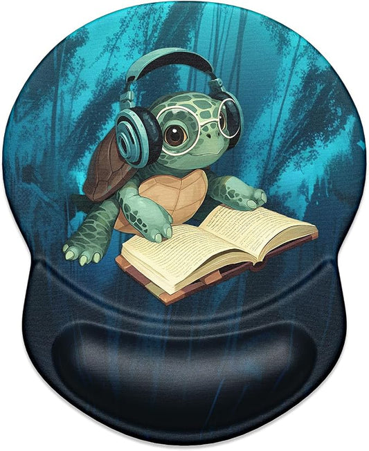 ITNRSIIET Ergonomic Mouse Pad with Gel Wrist Support Small Wrist Rest Smooth Surface Non-Slip PU Base Comfortable Office Supplies Pain Relief, 8.7 x 7.2 inches, Pretty Turtles