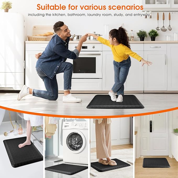 4/5 Inch Extra Thick Kitchen Mats for Floor,Non Slip Anti Fatigue Kitchen Rugs,Waterproof Stain Resistant Sink Mat,Cushioned Standing and Comfort Mats for Office (17"x24" Black)