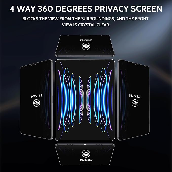 Peslv 360° Privacy Screen for iPad Air 5th/4th Gen & iPad Pro 11 (2018-2022), Anti Glare Blue Light Spy Filter Private Cover, High Sensitive Bubble-Free Easy Install Black Security Protector