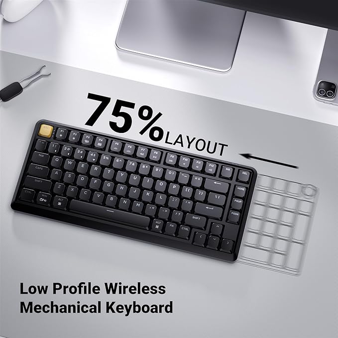 Keychron KJ1 Low Profile Wireless Mechanical Keyboard, 2.4 GHz Bluetooth QMK 75% Layout RGB, Hot-swappable Brown Switch Compatible with Mac Windows Linux, 2000mAh Fast Charge for Gaming - Black