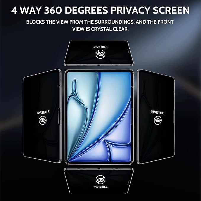 Peslv 4 Way Privacy Screen for iPad Air 13 Inch (2024-2026, M2 M3 M4), Anti Glare Blue Light 360 Spy Filter Private Cover, High Sensitive Bubble-Free Easy Install Black Security Protector