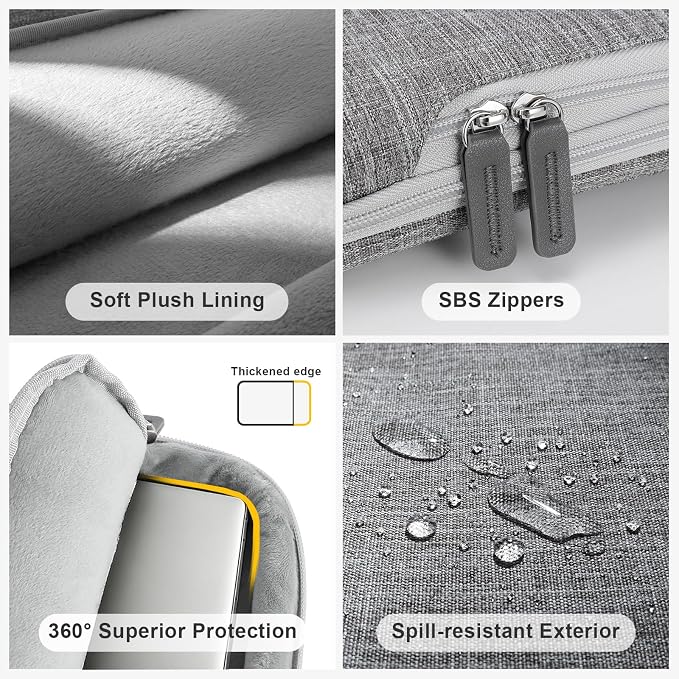 15.6 Inch Laptop Sleeve Case, Protective Carrying Cover for 15-15.6 inch Dell, acer, HP, Lenovo, ASUS Notebook Ultrabook, Large Accessory Pocket and Water Resistant for Travel Laptop Bag, Gray