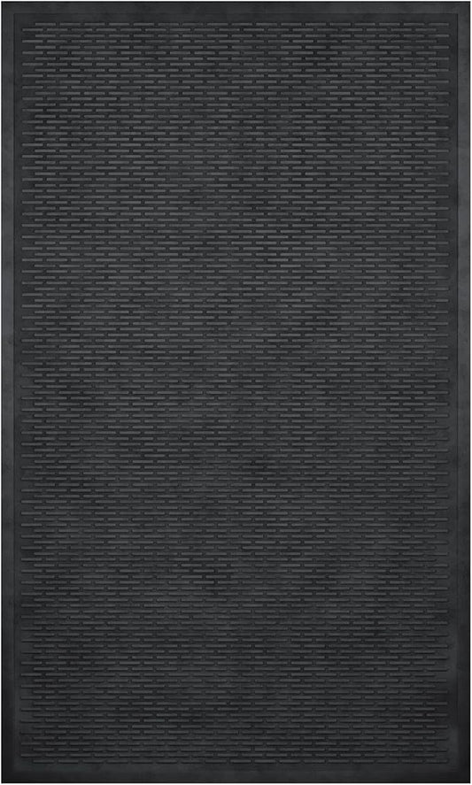 Ottomanson Waterproof Rubber Outdoor Doormat – Heavy-Duty Non-Slip Rubber Floor Mat with Ridge Scraper Pattern, All-Weather Front Door Entry Mat for Mud & Dirt Control – 35" x 60", Black