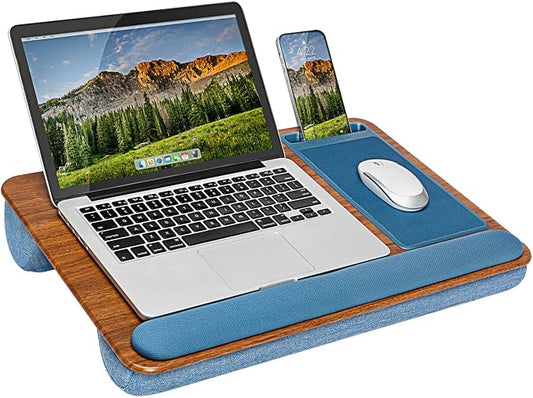 LAPGEAR Home Office Pro Lap Desk with Wrist Rest, Mouse Pad, and Phone Holder - Espresso Blue - Fits up to 15.6 Inch Laptops - Style No. 91622