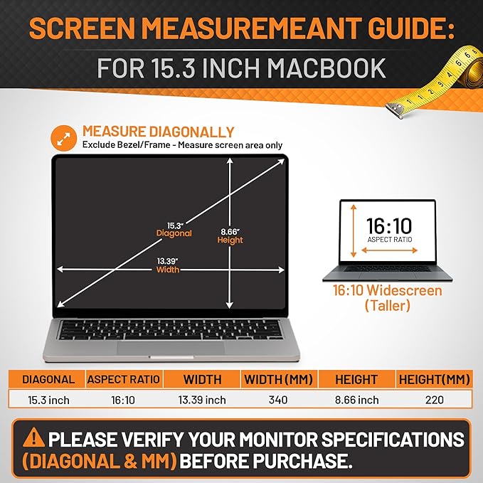 Privacy Screen Filter 15 Inch | MacBook 15 Inch M1 Privacy Filter | Magnetic Laptop Screen Protector | Anti Glare Blue Light Blocking Magnetic Guard | Matte Eye Protection