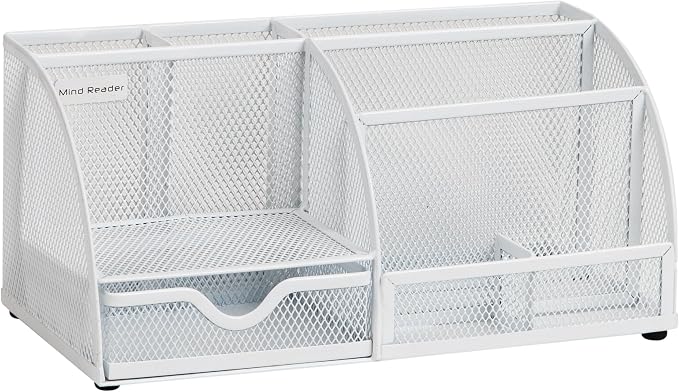 Mind Reader 7-Compartment Desktop Organizer, File & Accessory Storage, Metal Mesh Office Organizer for Desk, Workspace, Mail, White