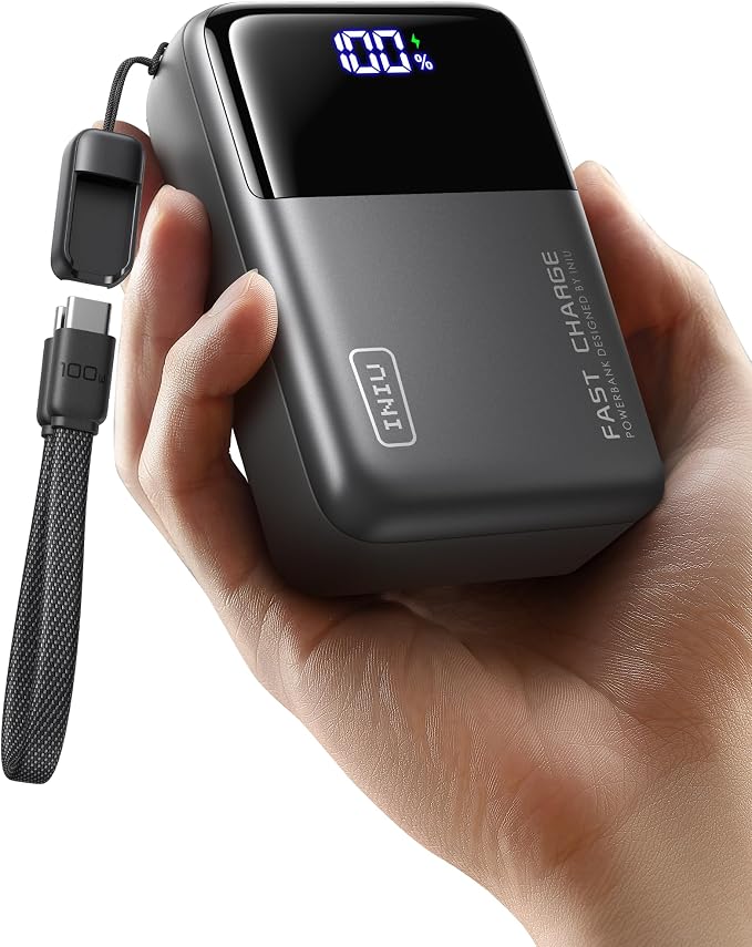 INIU 100W Fast Charging Power Bank, Smallest 25000mAh High Capacity Laptop Portable Charger, 3-Port Battery Phone Pack with Detachable USB C Cable for Flight-Safe Travel Camping, Metallic Black