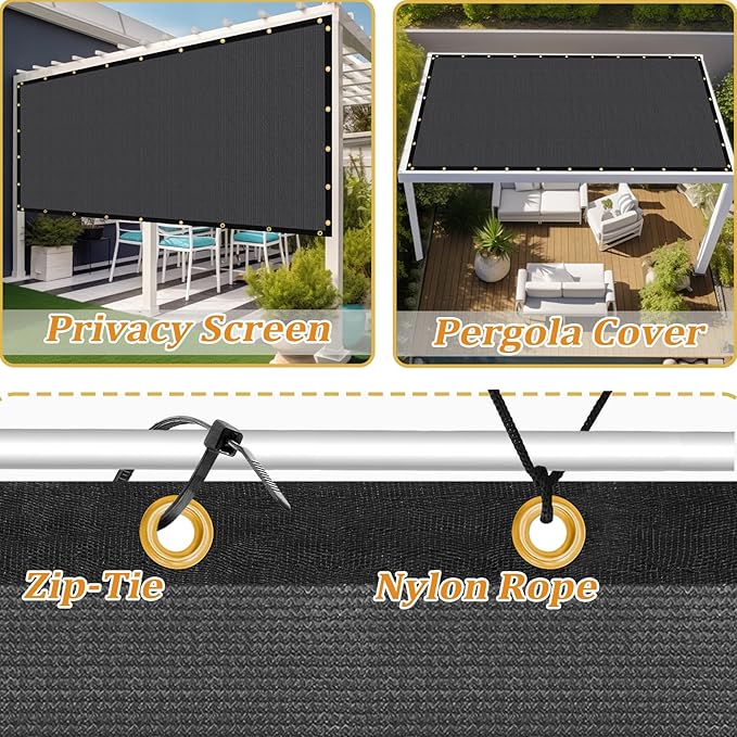 Shade&Beyond Customized Size 5' X 10' Shade Cloth with Grommets, 90% UV Protection UV Protection Mesh Tarp Sun Screens for Patio GN01, Dark Gray