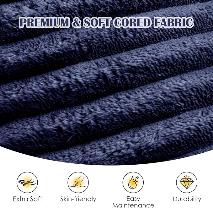 Round Ottoman,Corduroy Pouf Ottoman Foot Rest,Storage Footstool for Living Room,20x15 Soft Floor Poufs,Memory Foam Filling - Navy, 20x15 in