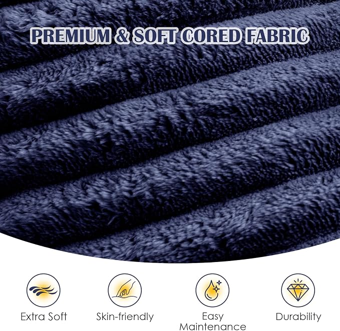 SHOUREN Stuffed Round Ottoman,Corduroy Pouf Ottoman Foot Rest with Foam Filling,Pouf Storage Ottoman Footstool for Living Room,20 X 15 Floor Poufs for Couch - 20 X 15 Inches,Navy