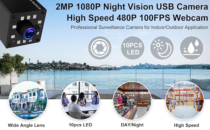 ELP Camera USB 1080P Wide Angle Fisheye 170degree IR LED Infrared Webcam PC Camera with Mini Housing Webcamera for Raspberry Pi Linux Windows Android Mac Os