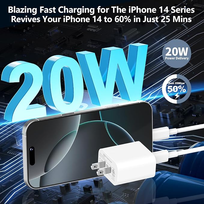 [Apple MFi Certified] iPhone Charger Fast Charging, Linocell 4Pack 20W USB C Charger Dynamic Power Adapter Type-C Wall Chargers + 6FT Type-C to Lightning Cord for iPhone 14 13 12 11 Pro XS XR X 8 iPad