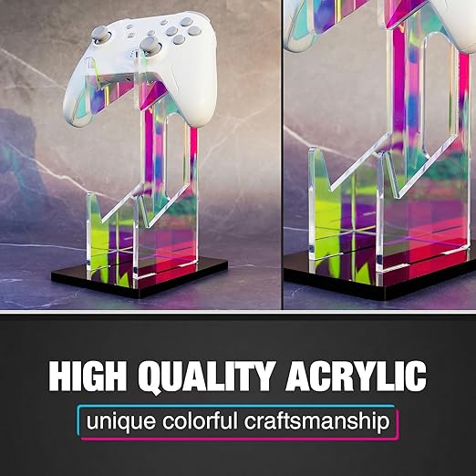 NiHome Iridescent Acrylic 2-Tier Universal Game Controller Headset Holder Stand for PS5 Xbox ONE Switch Colorful Controller Stand Gaming Accessories Anti-Slip Stable Acrylic Clear Headphone Holder