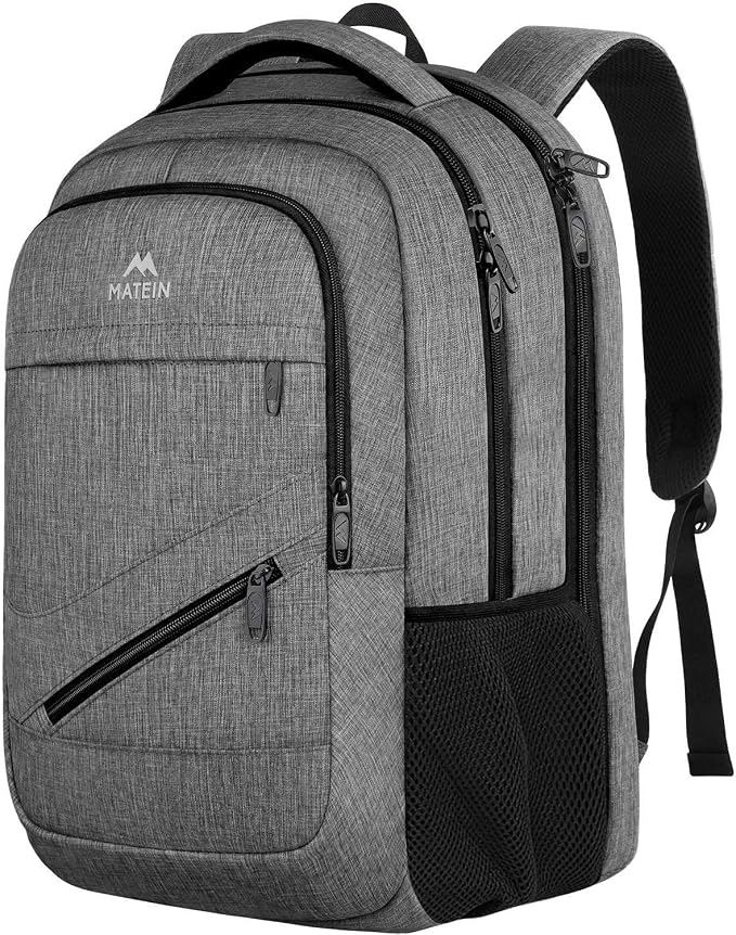 MATEIN Travel Laptop Backpack, 17 Inch Work TSA Approved Carry on Backpack, Large Computer Business Bag for Men Women with Trolley Sleeve and Anti Theft Pocket, College School Rucksack Book Bag, Grey
