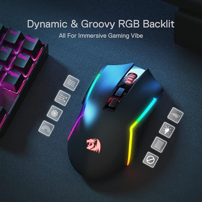 Redragon M693 Wireless Gaming Mouse, 8000 DPI Mice w/ 3-Mode Connection, BT & 2.4G Wireless, 7 Macro Buttons, Reliable Power Capacity for PC/Mac/Laptop