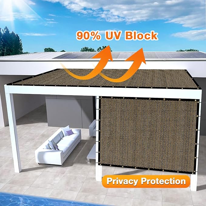Artpuch Outdoor Pergola Shade Cover 7x17 FT Sun Shade Cloth with Grommets Mocha 90% UV Protection Canopy Patio Privacy Screen (Customized Available)