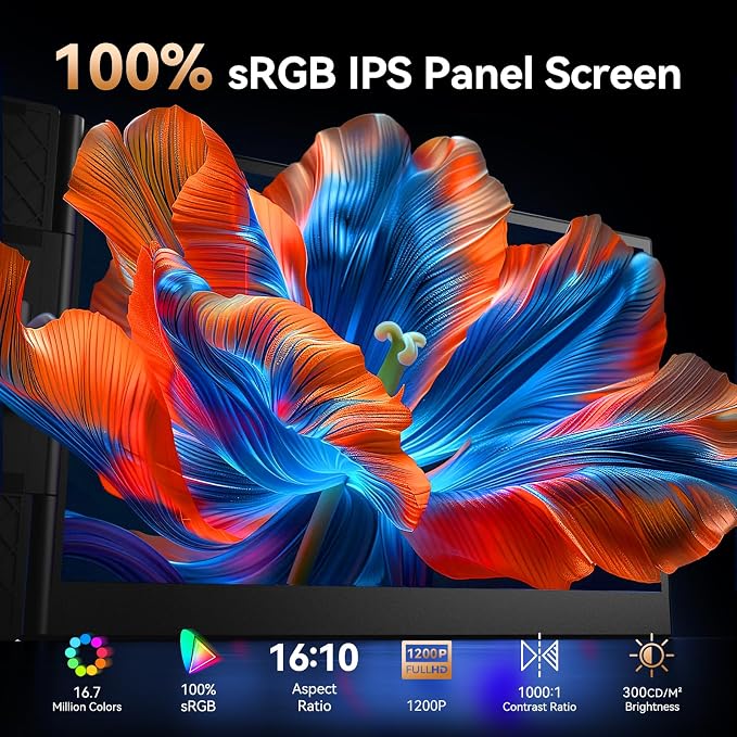 15.3” Laptop Screen Extender, FHD IPS 100% sRGB Portable Travel Monitor for Laptop (15”-17.3” Screen), 16:10 Plug & Play External Screen, Second Extra Attachment Display for Windows Mac