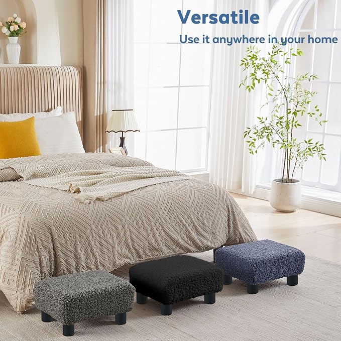 BRIAN & DANY Small Foot Stool Ottoman, Footstool with Legs, Sherpa Foot Rest for Couch, Foot Stools Small for Living Room, Bedroom and Office, Black