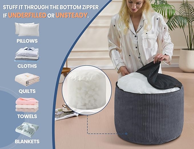 WSOFRLAC Pouf Ottoman Foot Stools with Foam Small Ottoman for Living Room Corduroy Ottomans Pouf 26x18in Foot Rest for Chair Brown Hassocks and Ottomans