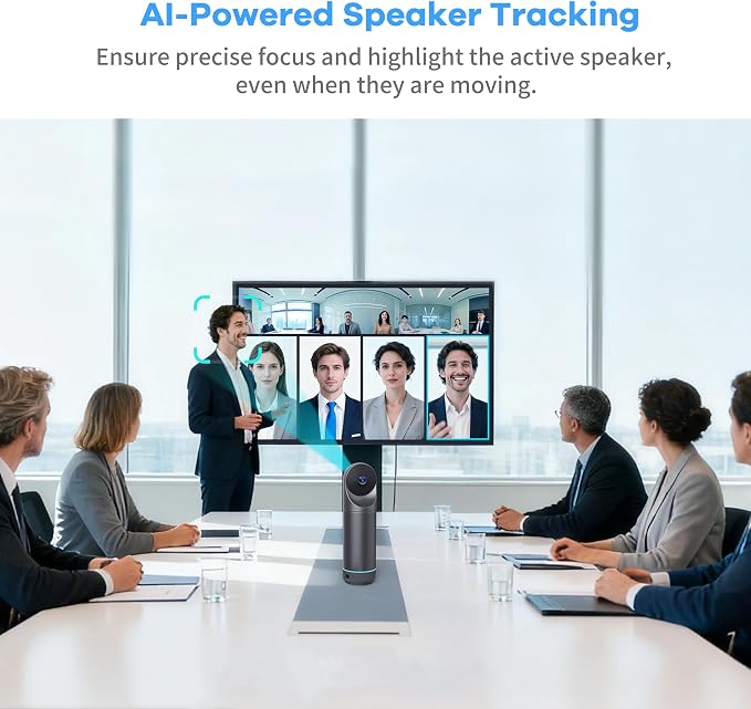 KanDao Meeting Pro 360-degree Video Conference Camera with Microphones and Speakers, AI Tracking, Smart Zooming, Automatic Focus, 4-in-one Standalone Meeting Room Camera System, Wi-fi/HDMI/USB