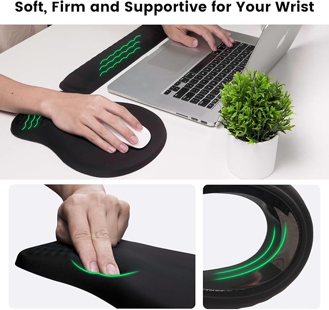 MEKASS Ergonomic Mouse Pad and Keyboard Wrist Rest Set, Super Soft Memory Foam Desk Wrist Support for Computer Keyboard, Non-Slip Arm Palm Rests Cushion for Typing Gaming Office (Light Pink Marble)