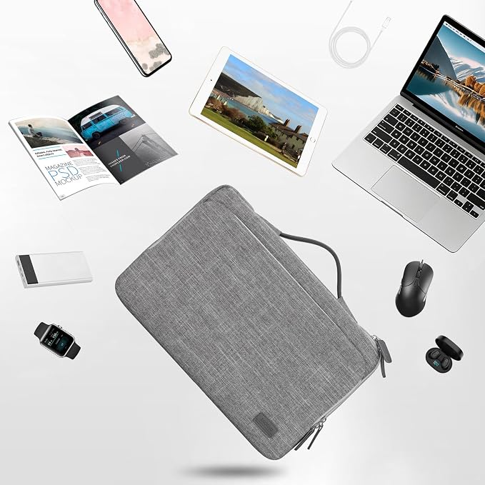 15.6 Inch Laptop Sleeve Case, Protective Carrying Cover for 15-15.6 inch Dell, acer, HP, Lenovo, ASUS Notebook Ultrabook, Large Accessory Pocket and Water Resistant for Travel Laptop Bag, Gray