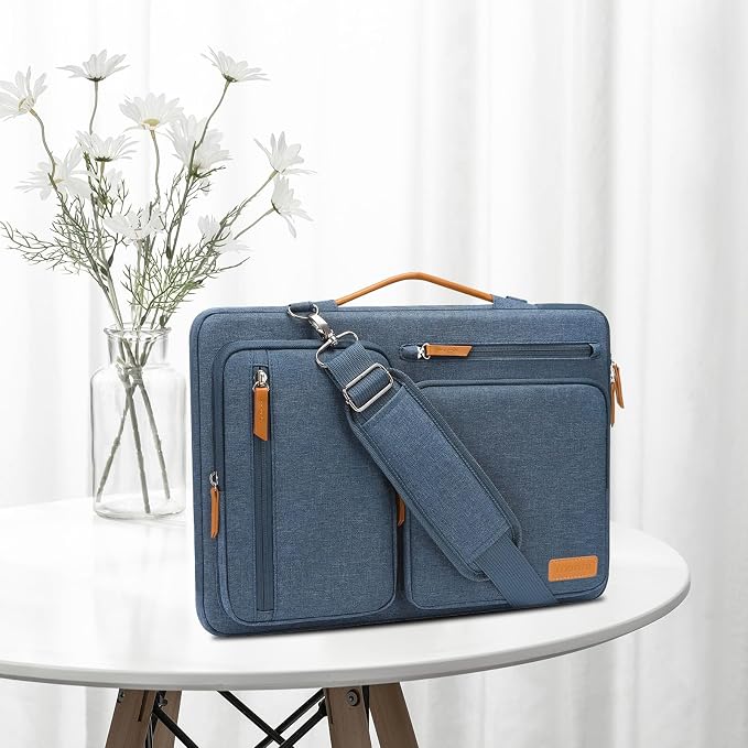 MOSISO 360 Protective Laptop Shoulder Bag,14 inch Computer Bag Compatible with HP Lenovo Dell ASUS Acer, HP, Dell Latitude, Lenovo,Side Open Messenger Bag with 4 Zipper Pockets&Handle, Haze Blue