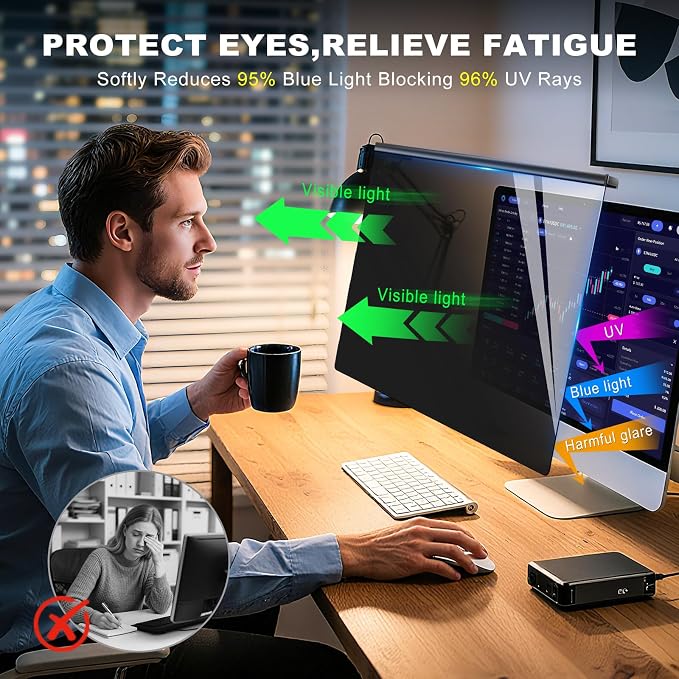 Hanging 32 Inch Computer Privacy Screen Filter, Hanging Computer Screen Privacy Cover, Compatible with, 32 Inch 16:9 Widescreen Monitors, Protect Eyes from Glare and Blue Light