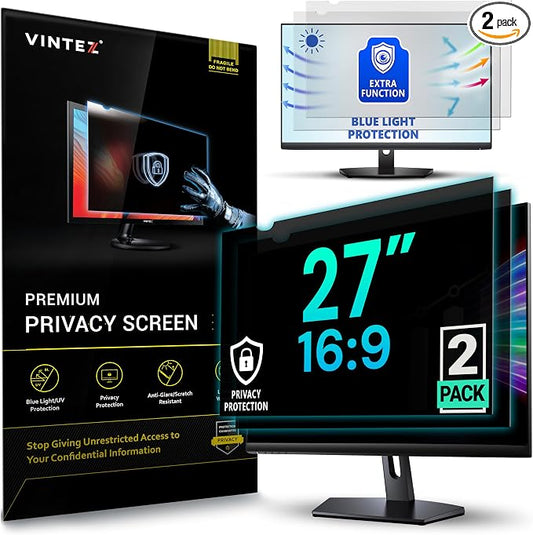 VINTEZ [2 Pack] 27 Inch 16:9 Privacy Screen for Computer Monitor and Laptop - Anti Glare Protector Film Blue Light Filter Eye Protection - Computer Screen Privacy Shield