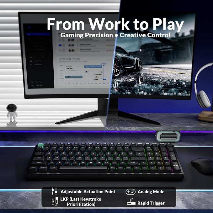 Keychron K4 HE 96% Wireless Hall Effect Keyboard with Number Pad, Rapid Trigger Magnetic Switches, QMK Launcher, 2.4GHz/Bluetooth/Wired, Mac & Windows, Aluminum Frame, Black (Shine-Through)