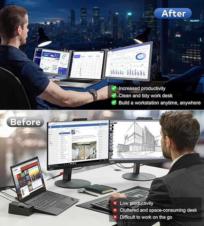 15.6" Triple Portable Laptop Monitor, FHD 1080P IPS Screen Extender Portable Display for 15.6-17.3” Laptops, PnP Travel Laptop Screen Extender with USB-C&HDMI, Dual Monitor for Windows, Mac