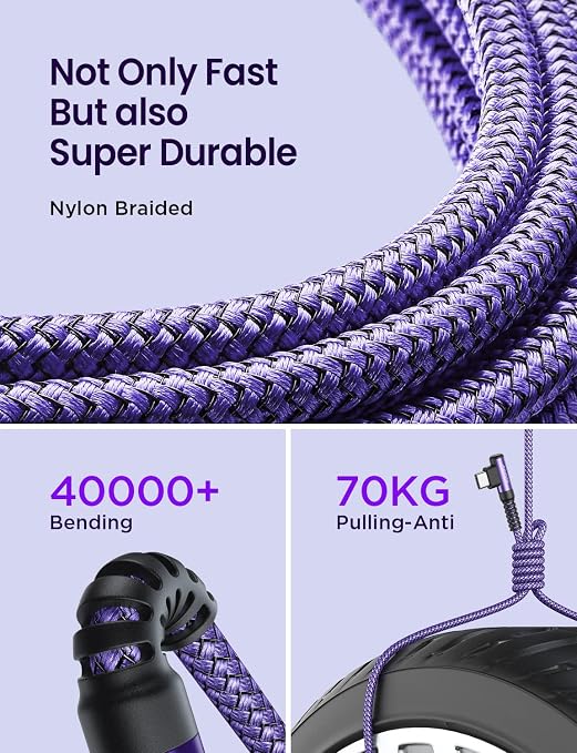 AINOPE 4-Pack [10/6.6/3.3/3.3ft] USB C Cable, 3.1A C Charger Cable Fast Charging, Right Angle Type C Charger Nylon Braided Compatible with Galaxy S10 S9 S8 Plus S21 S20, Note 10 9 8, LG Google Pixel