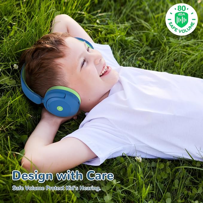 iClever BTH20 Active Noise Cancelling Headphones for Kids, 60H Play Time,Type C Fast Charging, Safe Volume 80dBA, Bluetooth5.4, Award-Winning Kids Headphones Wireless for iPad Tablet Airplane, Blue