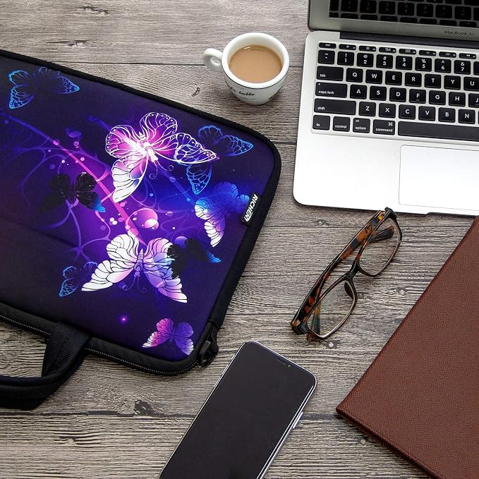 RICHEN 11 11.6 12 12.5 13 inches Laptop/Chromebook/PC Messenger Bag Tablet Travel Case Neoprene Handle Sleeve with Shoulder (11-13.3 inch, Butterflies)