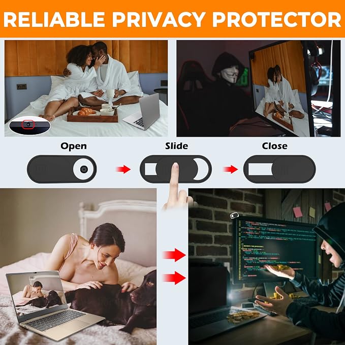Yilador Laptop Camera Cover Slide Cute, Ultra Thin Webcam Cover for iPhone iPad MacBook Pro Computer iMac Cell Phone PC Accessories, Camera Blocker Slider, Great for Privacy (6*Big Black)