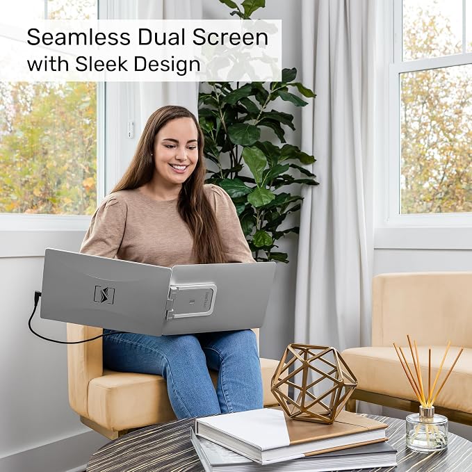 SideTrak Swivel 14" Patented Attachable Portable Monitor for Laptop | FHD TFT Laptop Dual Screen | Mac, PC & Chrome Compatible | Fits All Laptops | Powered by USB-C® or Mini HDMI (Light Silver)