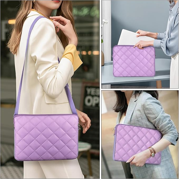Puffy Quilted Laptop Sleeve with a Removable Shoulder Strap Compatible with MacBook Air/Pro, 13-13.3 inch Notebook, Compatible with MacBook Pro 14 inch M3 M2 M1 Chip 2023-2021