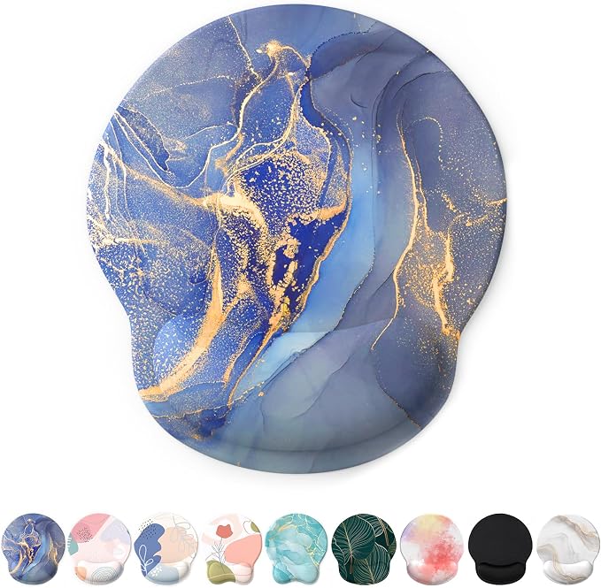 eulps Mouse Pad with Wrist Rest, Comfortable Computer Mousepad with Gel Wrist Support Smooth Surface and Non-Slip PU Base for Pain Relief, Laptop, Office & Home (Golden Quicksand Marble)