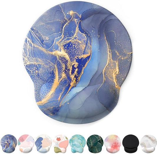 eulps Mouse Pad with Wrist Rest, Comfortable Computer Mousepad with Gel Wrist Support Smooth Surface and Non-Slip PU Base for Pain Relief, Laptop, Office & Home (Golden Quicksand Marble)