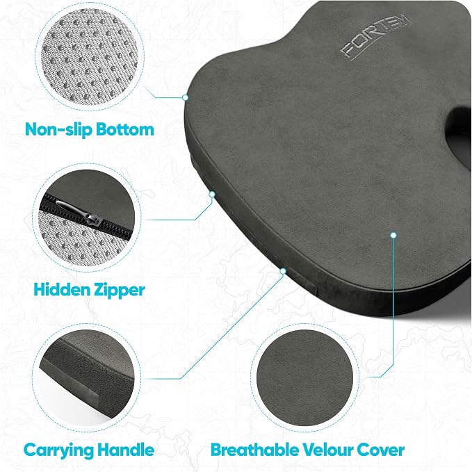 FORTEM Seat Cushion, Office Chair Cushion, Lumbar Support Pillow for Office Chair, Memory Foam Car Seat Cushions, Sciatica Coccyx Tailbone Pain Relief, Cushions for Back Support, Washable, Non Slip
