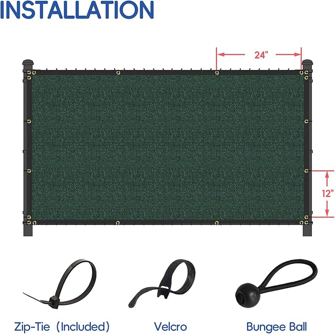 Bynbbur 6'x288' Privacy Fence Screen Net Fencing 90% Privacy Blockage Windscreen Fence Cover with Copper Grommet for Patio Backyard Garden Swimming Pool, Zip Ties Included, Green