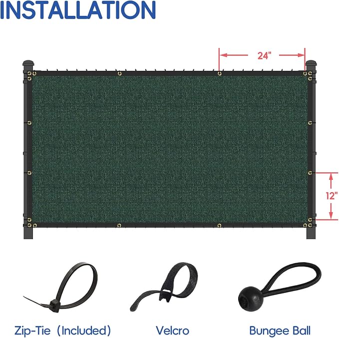 Bynbbur 6' x 255' Privacy Fence Screen Green Net Fencing 90% Blockage Windscreen Mesh Shade Cover with Copper Grommet for Patio Backyard Garden Deck Pool, Zip Ties Included